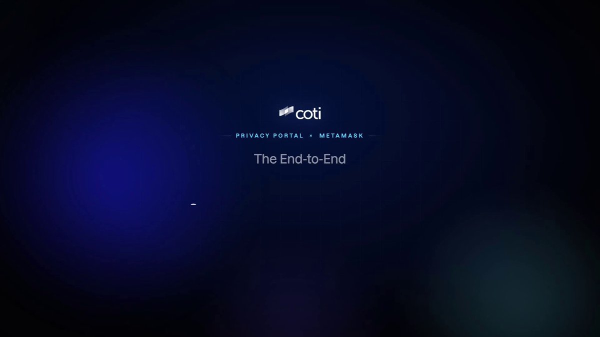 The image shows a promotional video for a new type of token called "The End-to-End Private Token Loop Top Tokens". The video features a dark blue background with white text that reads "The End-to-end private tokens have never been easier. Hold and send them in @MetaMask, flip back to public whenever you want." The video also includes an image of the token logo, which is a small white circle with a blue border.
