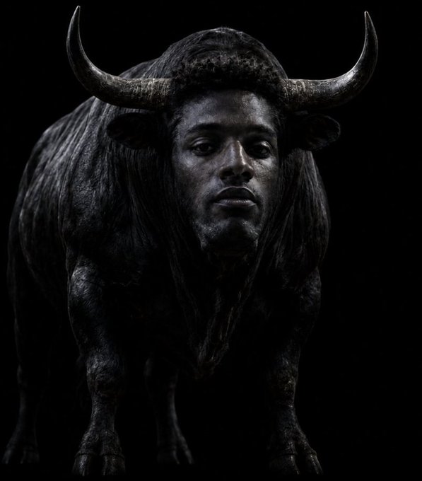 A dramatic, dark-toned composite image showing a bull with a Black man's face, symbolizing the volatile and often illusionary nature of chasing quick gains in the memecoin market. The image's imposing, almost ominous depiction of a "bull" reflects the cautionary message about how FOMO-driven memecoin hype can feel powerful and alluring, but ultimately leads most investors to financial loss.