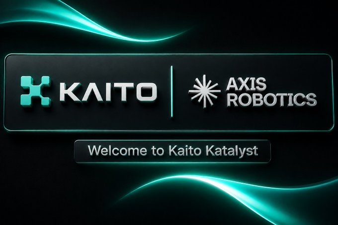 A branded graphic showing the logos of 'KAITO' and 'AXIS ROBOTICS' with the text 'Welcome to Kaito Katalyst' on a dark background with teal light accents.