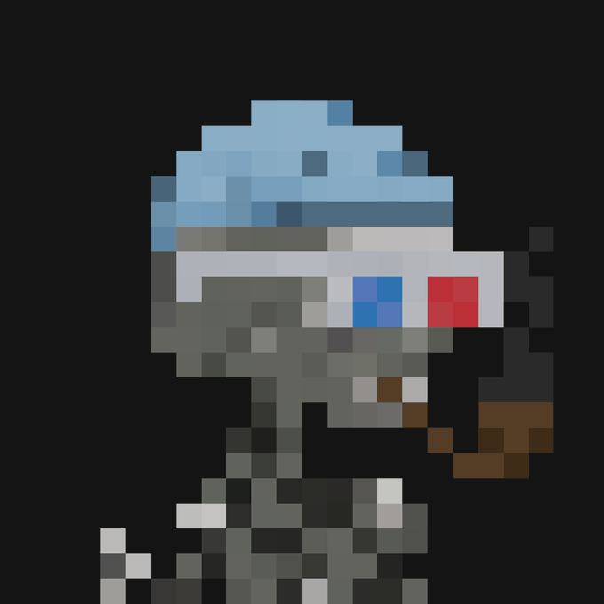 A pixel art character wearing a blue cap and red/blue 3D glasses is rendered against a black background.