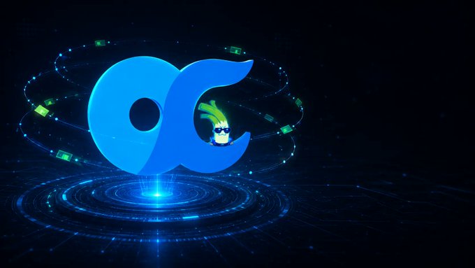 The image shows a glowing blue stylized "C" logo with a small character wearing a bunny-eared hoodie and sunglasses positioned on it, set against a dark background with orbital data streams and digital ring patterns. This visual represents the $ONLYCYBER protocol, with the lone character and signal traveling through a digital network reflecting the post's message of a simple, signal-driven protocol without empty promises or fake roadmaps.