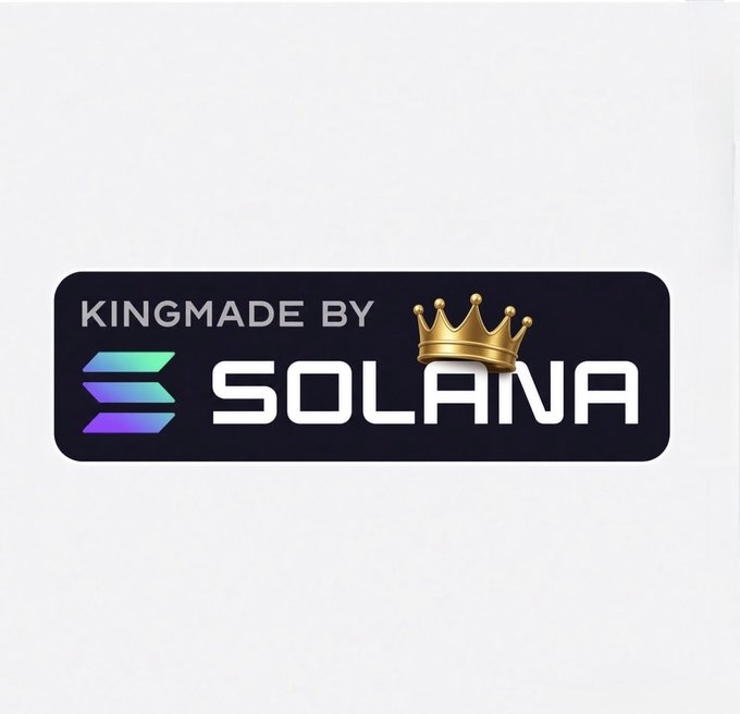 A black banner displays the text "KINGMADE BY SOLANA" alongside the colorful Solana logo and a gold crown icon, representing a new addition to the Solana Icons collection featured at icons.sol.new.
