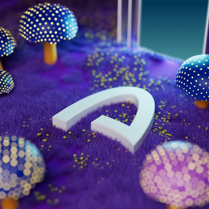 A glowing white MetaMask fox logo rests on a whimsical field of purple grass dotted with blue and pink spotted mushrooms. The ethereal, fairy-tale scene visually reinforces MetaMask's expanded capability to seamlessly purchase USDC on Arc using fiat currency within the wallet.