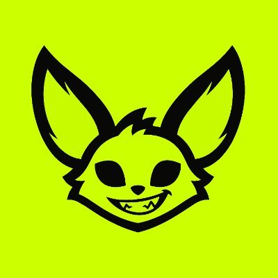 A stylized black silhouette logo of a grinning, big-eared creature on a bright yellow-green background.