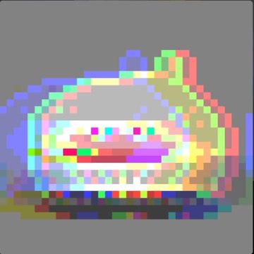 A highly pixelated, glitch-distorted image of a smiling frog/toad face with a rainbow color-speaker effect, fitting the psychedelic "licked the toad" caption and the "Toadlicker" meme brand.