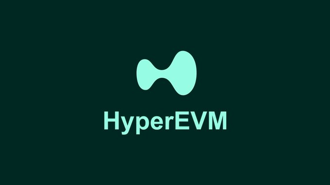 The image features a logo for HyperEVM, which is displayed against a dark green background with a light blue border. The logo consists of two connected circles, one larger than the other, creating an arrow-like shape that points towards the right side of the image. Below the logo, there's text that reads "Yeah, HyperEVM has been executing well on HyperVVM lately. A stronger HyperEVM is a huge win for the HL community." The post also mentions @monetrix_xyz and encourages people to support HyperEVM by using the hashtag #HL.