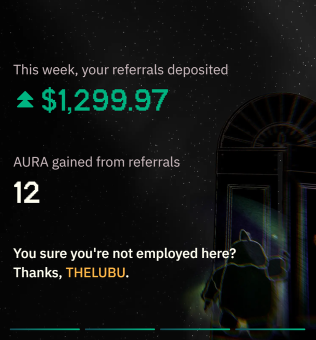 The image shows a poster for an advertisement that promotes a rewards program for referring others. The poster features a black background with white text, displaying the number of points earned by a user who referred someone else. The text indicates that the user has gained 100 points from their referrals and is entitled to 12 more points if they refer another person. The poster also includes an image of a door or window, which could be part of the advertisement's theme.