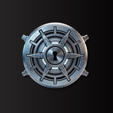 A metallic circular vault or safe design with a central keyhole, visually representing security and "The Vault" referenced in the post about upcoming crypto updates and Bitcoin ($BTC) signals shared in Discord.