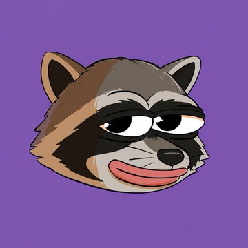 A cartoon raccoon with a smug, confident grin and half-lidded eyes is depicted against a purple background, visually personifying the "whales" referenced in the post about $RAKO's upward price movement. The raccoon's knowing expression and sneaky demeanor play on the "whale" reference, suggesting large investors are strategically accumulating the token.
