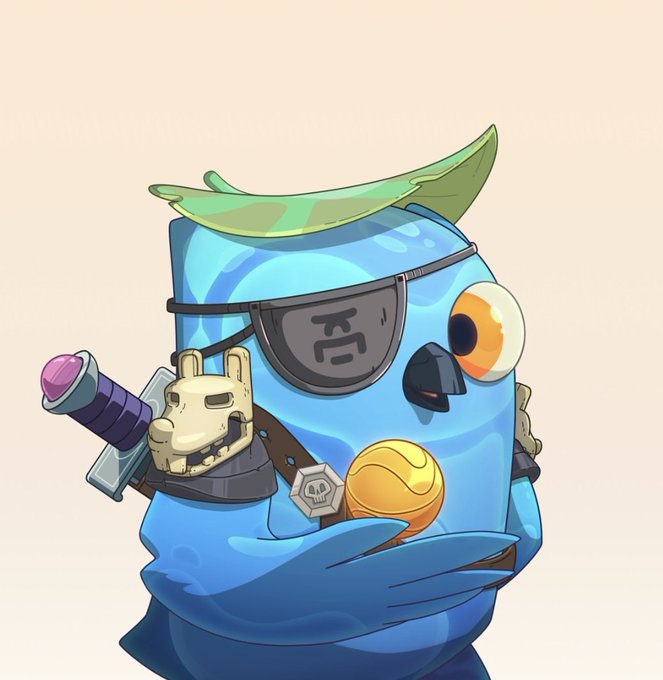 A blue cartoon bird wears a green visor, a pirate-style eye patch with "SAFU" written on it, and holds a small sword while clutching a gold coin, embodying the post's message of keeping "birbs" safe and nesting them to earn $BIRB and collectibles.
