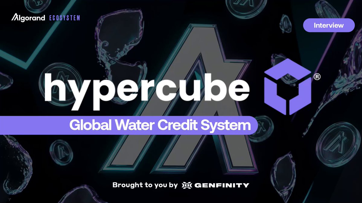 The image features a purple box with an "A" on top, which appears to be a logo for HyperCube. The background of the image is black, but there are some bubbles floating around, adding a touch of whimsy to the scene. The text in the image reads "Global Water Credit System", and it also mentions that HyperCube was brought to you by GenFinity.