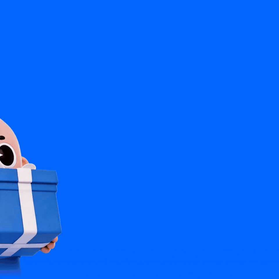 The image features a cartoon character holding a blue gift box with white trim, positioned against a bright blue background. The caption of the image reads "来参加火币感恩周活动", which is likely an advertisement or promotional material for the product being sold in the gift box.