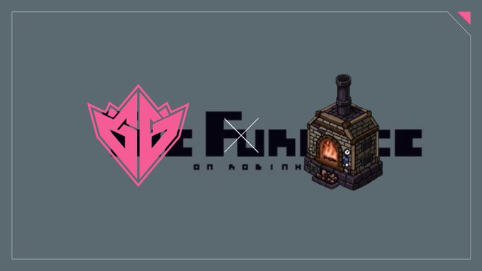 A graphic showing a pink stylized logo on the left and a pixel-art furnace on the right, separated by a slash mark, with the text "ON ROBINHOOD" beneath a crossed-out "Furnace" word.