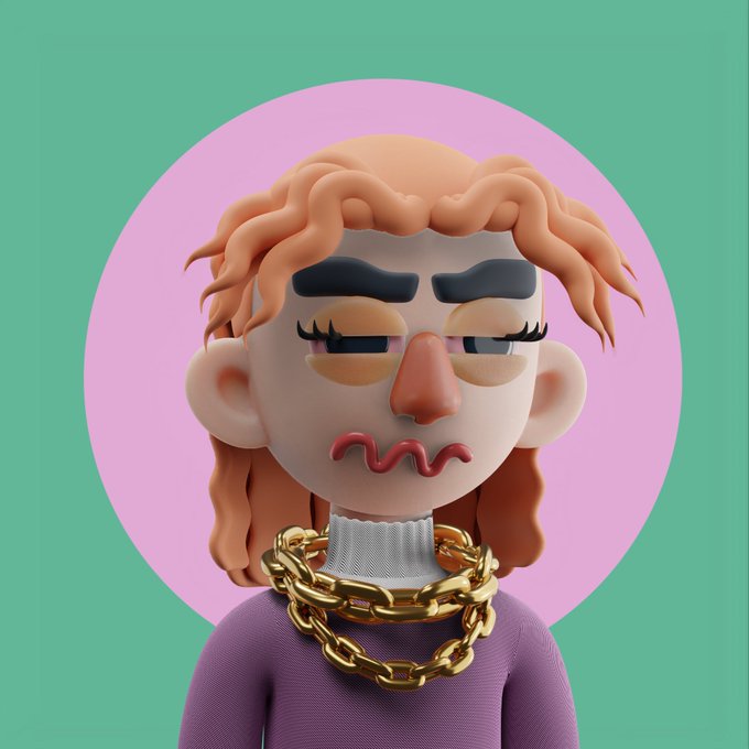 A 3D-rendered character with curly orange hair, a worried expression, and chunky gold chains around their neck appears against a pink and green background. The caption playfully encourages others to "haunt" those who own the legendaries, hinting at a competitive or confrontational dynamic toward collectors of rare items.