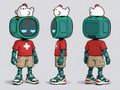 The image showcases a stylized green robot character named "Nova" with antennae and digital eyes, displayed from front and back angles, representing a SwissBorg Guardian avatar. The character wears a red backpack and tan shorts, fitting the post's announcement of Nova joining the SwissBorg Guardians community.