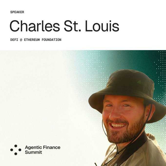 The image features a man wearing a hat, smiling, and posing for a photo. The caption of the image reads "It won't be long before most people interact with DeFi through an AI agent What needs to be in place for that to work seamlessly on Ethereum?". This suggests that there is a connection between the man's attire (hat) and the topic being discussed, which could be related to the use of AI agents or smart contracts in the world of cryptocurrency. The image might be used as part of an advertisement or promotional material for an event at the Agentic Finance Summit.