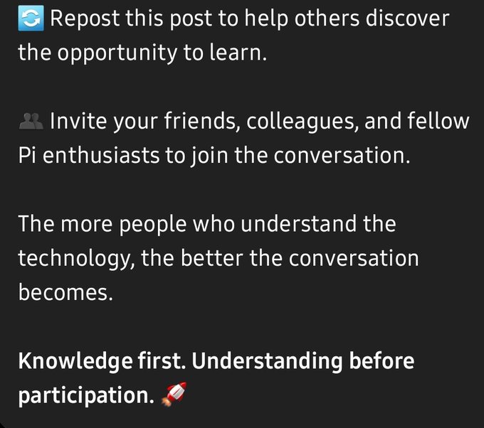 A black-background social media post encourages users to repost and invite friends, stating 'Knowledge first. Understanding before participation. 🚀'.