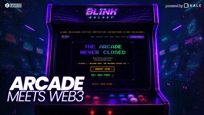 The image features a retro arcade game with neon lights, surrounded by rows of arcade games. The main focus of the image is an arcade game that has been closed, as indicated by the text "The Arcade Never Closed". This message is displayed on a banner above the game. The background of the image also includes other arcade games and neon lights, creating a nostalgic atmosphere reminiscent of the past.