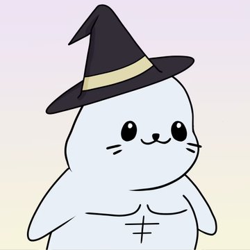 A cute, muscular cartoon character with a cute face wears a black witch hat against a pink gradient background, fitting the "GM IF YOU GM" (good morning) crypto community post where users greet each other with "GM."