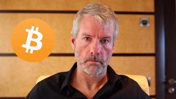 The image shows Michael Saylor beside a large Bitcoin (₿) symbol, linking him and MicroStrategy’s substantial Bitcoin holdings to reports that MSCI may delist the company over asset-listing requirements.