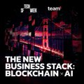 Promotional graphic with text 'THE NEW BUSINESS STACK: BLOCKCHAIN × AI' alongside logos for T3M and teamy.