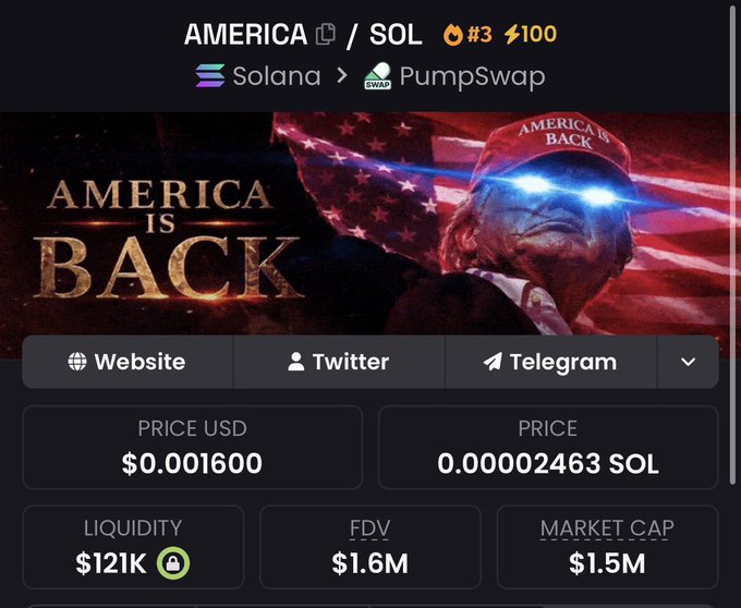 The image shows a post on social media, which is titled "America Is Back" and displays an American flag with a man wearing a red hat with sunglasses sitting underneath it. The content of this image suggests that America is demanding more from its citizens or the world in general. This idea can be related to a political context like Trump's presidency, where he has been criticized for lowering standards, including labor and environmental regulations as well as international cooperation on issues like climate change and global pandemics.