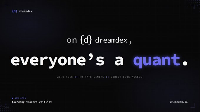 The image features a black background with white text that reads "On (DD)dreamDEX, everyone's a quant." The text is arranged in a block format, with each line of text separated by a space. The image also includes a small graphic of a computer screen and a logo for DreamBox.