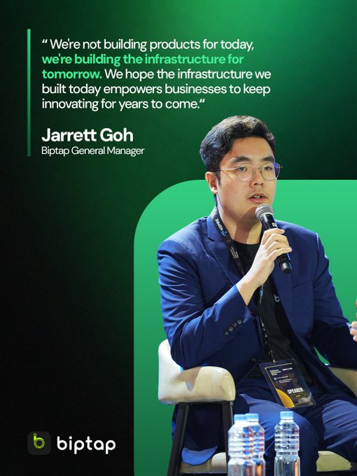 A panel discussion featuring Jarrett Goh, Biptap General Manager, with a quote about building infrastructure for tomorrow's innovation.