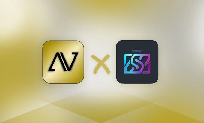 A graphic displays a gold “AV” logo next to a yellow multiplication sign and a dark briefcase-style icon with a colorful “K” or “KS” emblem.