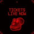 A black poster with red neon-style text reading 'TICKETS LIVE NOW' above a red boxing glove graphic.