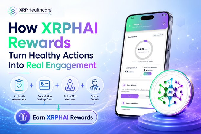 The image shows a smartphone with an app that has been recently launched by XRP Healthcare, which has attracted over 74,000 users within the first few days of its release. The app offers various features such as AI health assessments, healthcare tools, and rewards for completing tasks related to healthcare. Users can earn XRPHAI rewards by using the app, which includes a coin that they can use to purchase goods or services from businesses participating in the XRP Healthcare ecosystem.

The post also mentions that users are turning healthy actions into real engagement with the XRP Healthcare ecosystem. This means that people are actively engaging with the app and utilizing its features to improve their health and well-being, while also earning rewards for doing so.