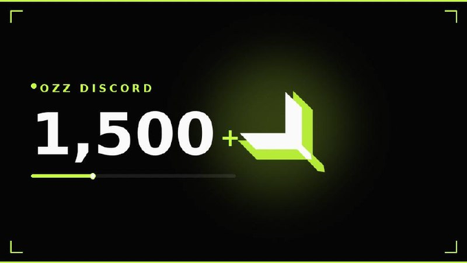 The image displays a sleek black graphic announcing "1,500+ OZZ DISCORD" alongside the OZZ logo in bright green, celebrating the milestone of over 1,500 members joining the OZZ Discord community and reinforcing the post's message about an emerging ecosystem and the privilege of being an early participant.