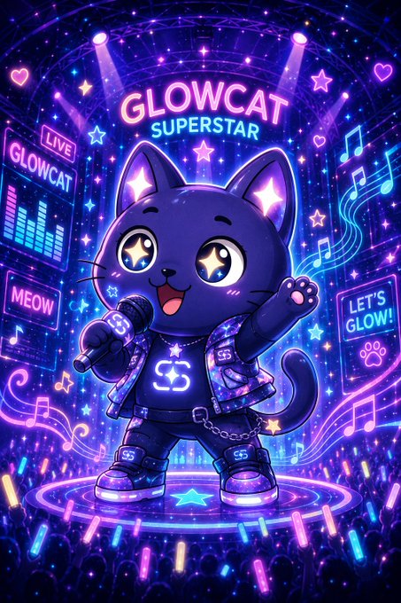 "Meet my glowcat 'billubarber' the calm but passionate GlowCat from HYEDA. Most GlowCats love the spotlight but billubarber shines differently. He spends late nights practicing guitar and improving vocals. Current Journey Day 98 and still grinding every single day."