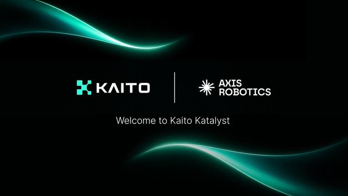 A title slide with a dark background featuring the logos 'KAITO' and 'AXIS ROBOTICS' separated by a line, with the text 'Welcome to Kaito Katalyst' and glowing teal wave accents.