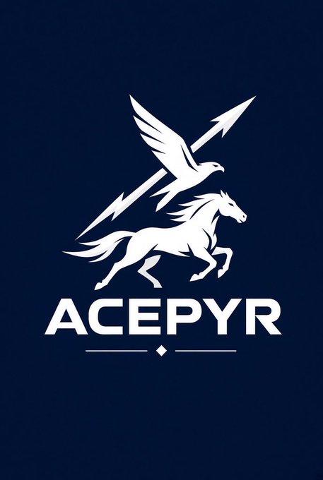 A dark blue logo featuring a white eagle and horse with an arrow, labeled 'ACEPYR' in bold white text.