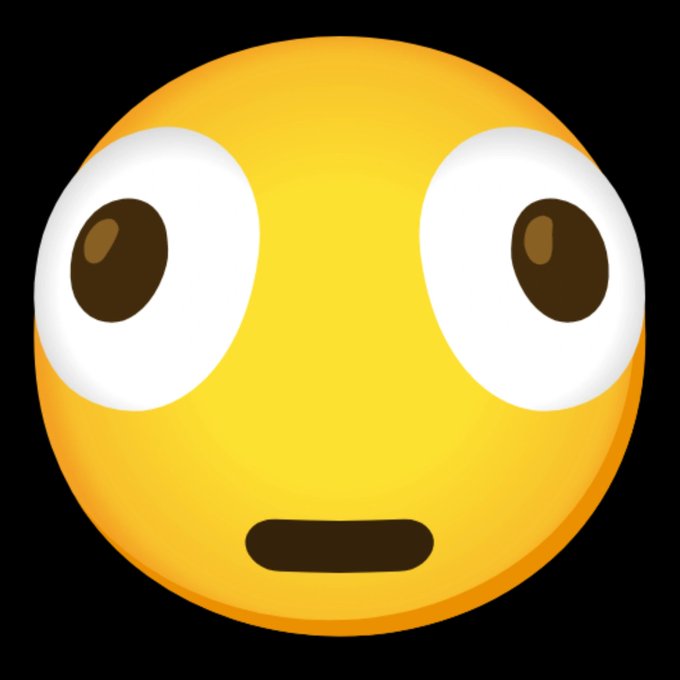 A close-up of a yellow wide-eyed emoji face with a small straight mouth, conveying a surprised or shocked expression.