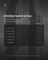 A dark-themed webpage with the heading 'Another batch is live.' featuring a table of what looks like stream or release data.