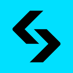 A minimalist logo showing a black, stylized geometric shape resembling a 'C' and 'D' intertwined on a bright cyan square background.