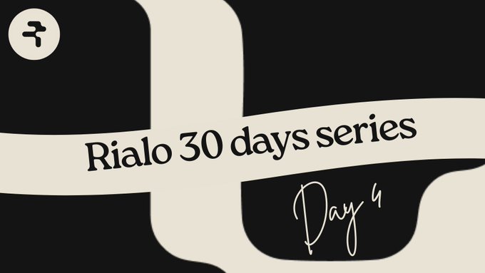 A black and cream promotional graphic with a small TomoChain (TOMOE) logo, featuring the text 'Rialo 30 days series' and handwritten-style 'Day 4'.