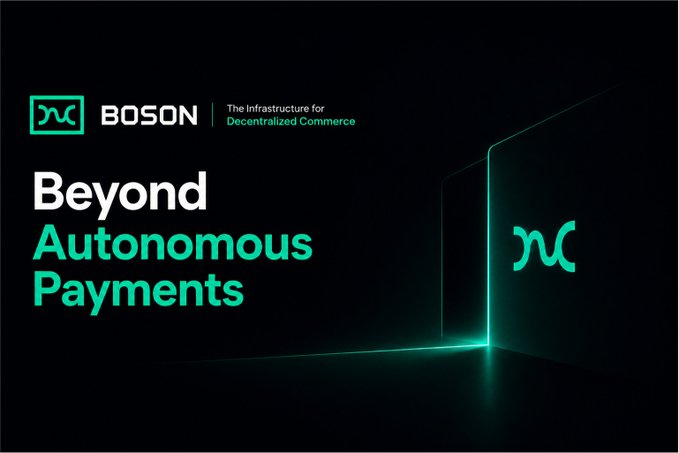 Marketing image for 'BOSON' promoting 'Beyond Autonomous Payments' as 'The Infrastructure for Decentralized Commerce'.