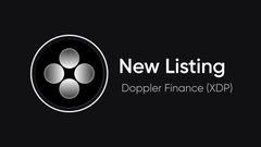 The image announces a new cryptocurrency listing for Doppler Finance (XDP), featuring the project's circular logo on the left. The design aligns with the post's announcement that the $XDP token is now live on Bitvavo.