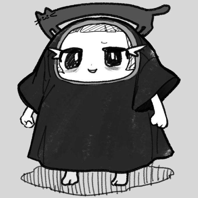 A cute, chibi-style illustration shows a character wearing a black hooded robe with a cat resting on top of the hood, matching the "Grit.gang" branding and "gang follows gang!" theme of the post celebrating their free mint.