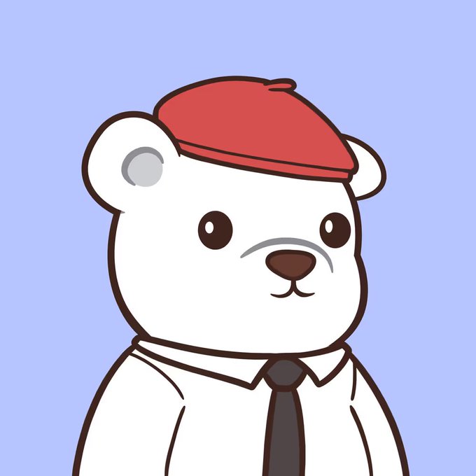 A cartoon illustration of a white bear wearing a red beret, white collared shirt, and black tie, set against a light purple background — resembling the Reddit mascot.