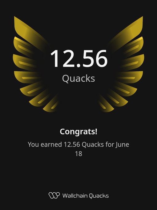 The image features an app scorecard with a gold logo of an eagle's wing on the bottom half. At the top, there is text congratulating the user for achieving 12.56 Quacks. The app has been downloaded over 100 times during its first week and is based in the USA, Europe, Asia, Australia, and Canada. It measures users' interest by giving them points based on their performance or activities they engage with. The main takeaway from this post could be related to how early deployment of infrastructure can lead to increased user engagement as it captures a popular trend among technology enthusiasts who are interested in quantum security, or in this case, the number 12.56 Quacks.