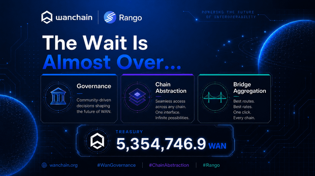 The image shows a poster with a blue background featuring three circles, each representing a different type of cryptocurrency. The text at the top of the poster reads "Wanchain is about to put 5.3 million WAN in the hands of the community". Below this, there are descriptions of the various types of cryptocurrencies represented by the circles. The bottom part of the poster includes a hashtag (#chainabation) and a link to the post on social media platforms.