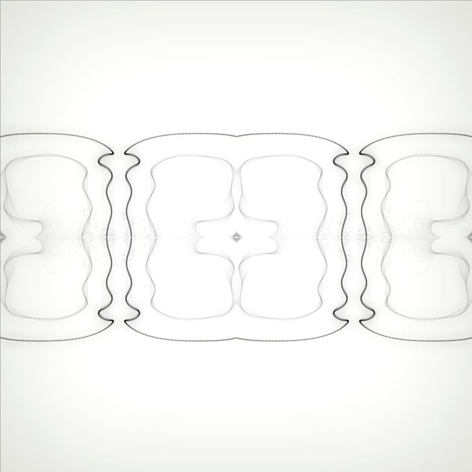 A symmetrical, mirrored line-art composition with three ornate panels resembling abstract grotesque masks or frames, rendered in fine black lines on a white background—evoking the orderly, repeating patterns that counterbalance the concept of entropy. The accompanying text frames the artwork as a fully on-chain Ethereum piece titled "Entropy," playing on the contrast between visual symmetry and the thermodynamic idea of disorder.