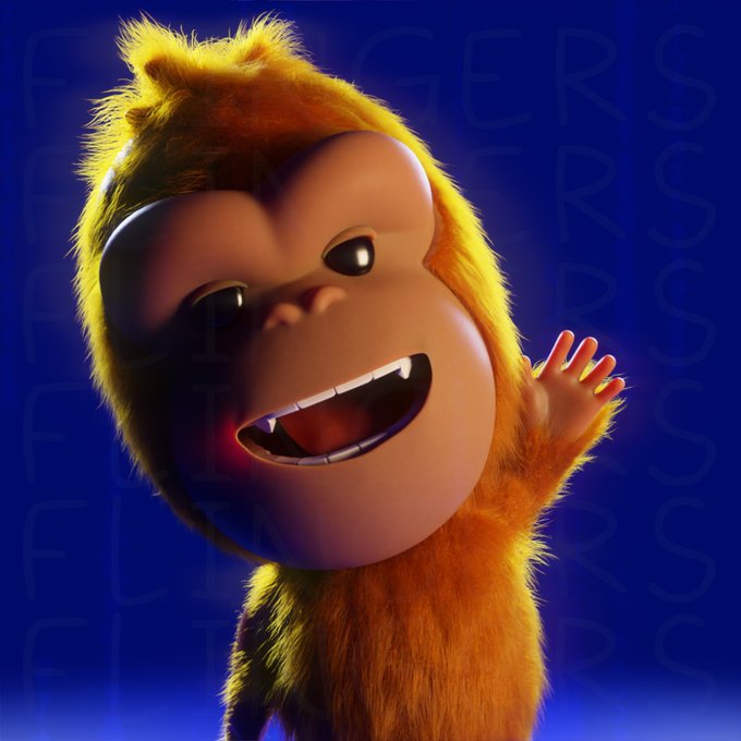 The image features a cartoon monkey with an orange fur, standing against a blue background. The monkey has its arms raised high above its head, giving off a friendly vibe. The caption of the image reads "GM, Happy Monday! FLING AT THE CLUBHOUSE Today at 3:30 EST in the Swamp RSVP: othersidecalendar.apechain.com JoinUs: otherside.xyz FlingIt!". This post seems to be promoting an event or gathering related to flings and socializing with others, possibly a party or a club meeting. The monkey's cheerful expression and raised arms convey a sense of excitement and enthusiasm for the occasion.