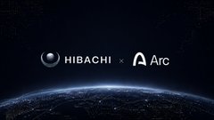 A dark graphic against an Earth-from-space background shows logos and text reading 'HIBACHI x Arc'.