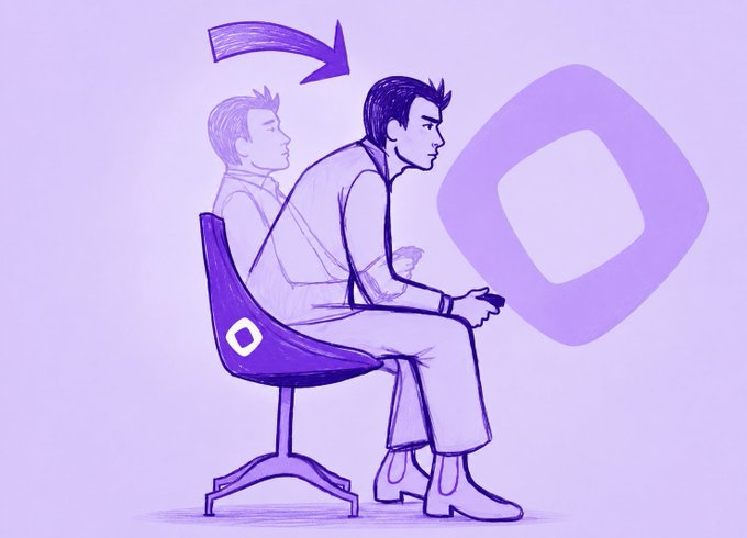 An illustration of a person sitting in a gaming chair playing a video game, with an arrow indicating a transition and a logo in the background.