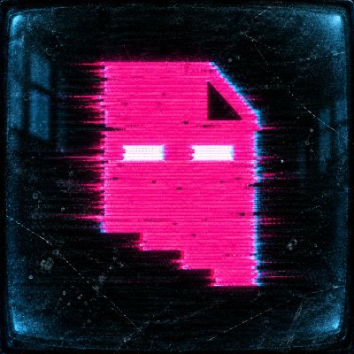 A glitch-art style image of a pink document/file icon with glowing eyes on a dark, textured background.